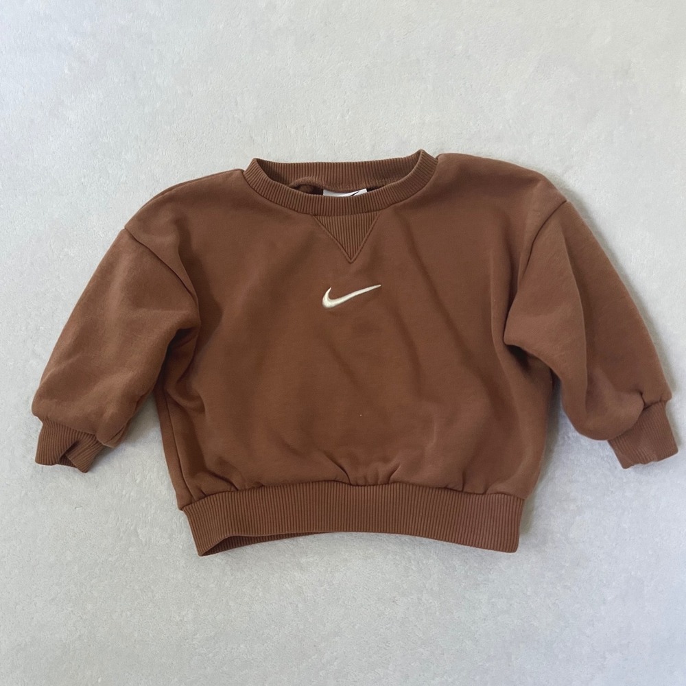 Nike Oversized Sweatshirt Brown Embroidered Swoosh Pullover 12M